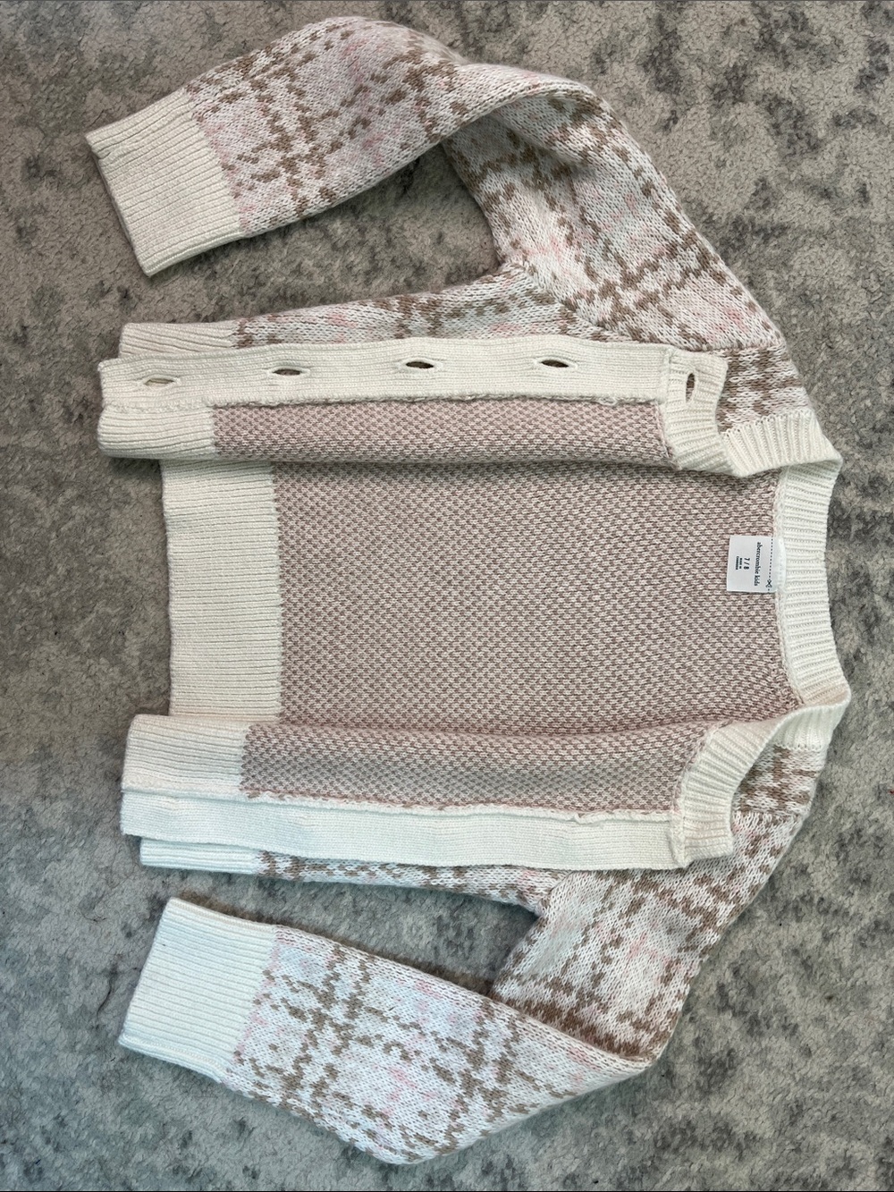 ABERCROMBIE KIDS CARDIGAN PEARL AND GOLD BUTTONS TAN PINK CREAM GIRLS SZ 7/8 - Picture 8 of 13